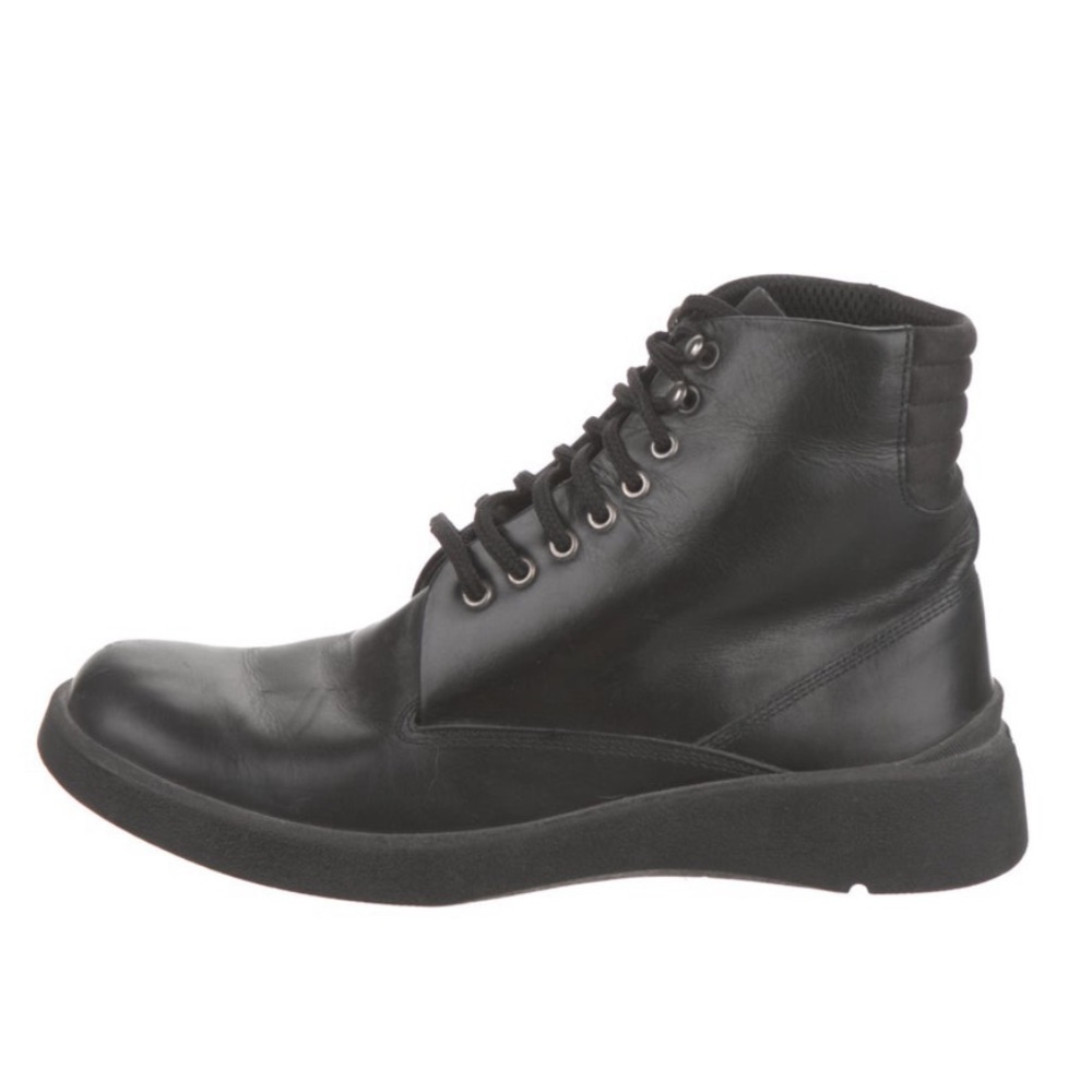 Bally Viamala Leather Combat Boot Black Platform Rubber Sole Lace Up Boots 7.5